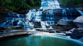 Waterfall blue pool rock forest 2 - hudson river school free wallpaper