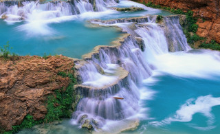 Waterfall bird flying river blue 2 - blue water free wallpaper