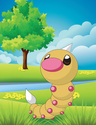 Cartoon caterpillar grass tree river - pokemon free wallpaper for mobile