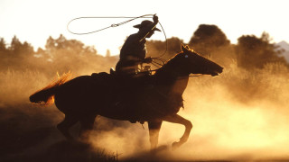 Cowboy riding horse desert sunset - western free wallpaper