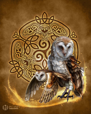 Owls branch celtic design gold - free fantasy wallpaper for mobile
