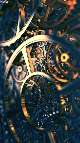 Clock gears blue mechanical cityscape - les automatiste free wallpaper for mobile