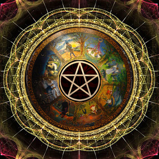 Pentagram star magic circle clock - metaphysical painting free wallpaper for tablet