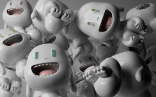 White toy figures open mouths - a toothbrush free wallpaper