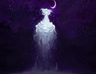 Woman night sky crescent standing - amy sol free wallpaper for desktop