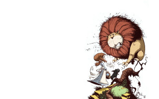 Lion woman hill clock man - underground comix free wallpaper