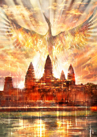 Bird flying city lake sunset - a sunset in the background free wallpaper for mobile