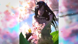 Woman white dress holding butterfly - fantasy artwork free wallpaper for desktop