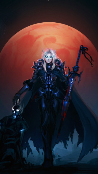 Woman sword red moon fantasy - free anime wallpaper