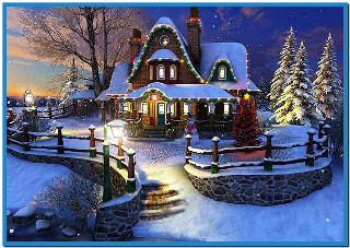 Christmas house lit tree pathway - kinkade free wallpaper
