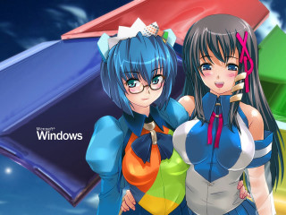 Anime girls rainbow umbrella windows - synchromism free wallpaper for desktop