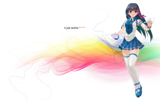 Girl short dress coffee cellphone - a rainbow background free wallpaper