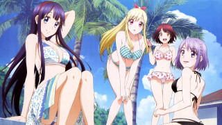 Girls bikinis palm tree building - a wall next free wallpaper