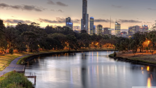 River city dusk clouds trees - dusk free wallpaper for desktop
