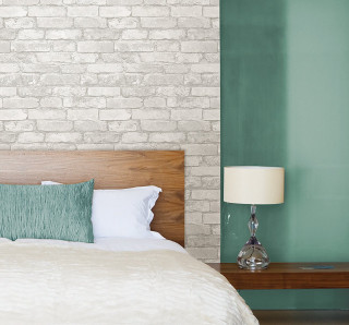 Bed white blanket green wall - neutral dull color free wallpaper