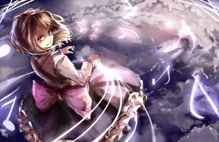 Girl pink dress cloud musical - musical note free wallpaper