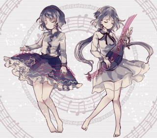 Anime girls long hair guitar - one holding free wallpaper for tablet