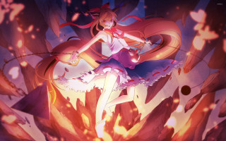 Girl dress rock sword flame - a detailed drawing free wallpaper