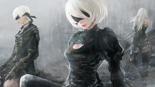 White haired woman black cat - black clothes free wallpaper