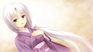 White haired woman purple kimono - a white hair free wallpaper