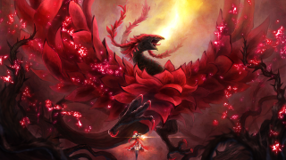 Dragon red flower person standing - a red flower free wallpaper for desktop