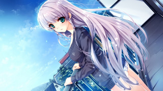 Anime girl blue eyes building - a anime girl free wallpaper for desktop