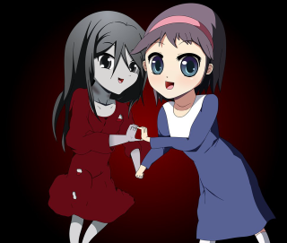 Anime girls touching hands smile - big eye free wallpaper