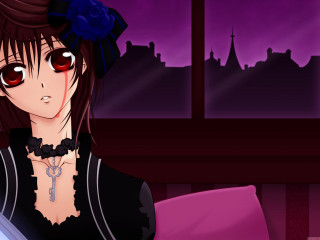 Woman red eyes black dress - a black dress holding free wallpaper