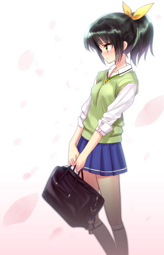 Girl green shirt blue skirt - fullbody free wallpaper