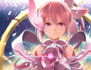 Pink haired magical girl holding - a pink object free wallpaper for desktop