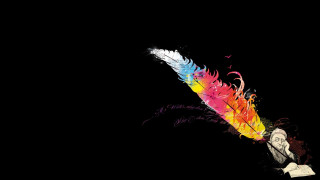 Colorful feather flying dark sky - crayon art free wallpaper