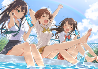 Three girls pool splash water - three girl free wallpaper