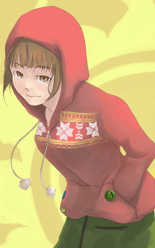 Girl red hoodie yellow background - maya free wallpaper for mobile
