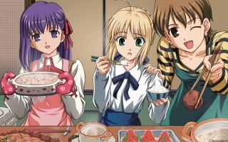 Anime girls eating food chopsticks - chopstick free wallpaper