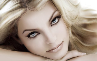Blonde woman blue eyes closeup - shaded free wallpaper for desktop