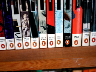 Bookshelf red circle black white - photo of a man free wallpaper for desktop