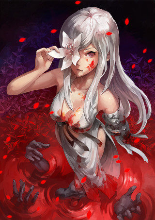 Woman white hair blood puddle - artgerm free wallpaper for mobile