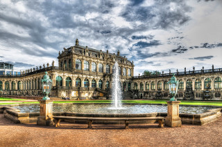 Large building fountain cloudy sky 2 - neo free wallpaper