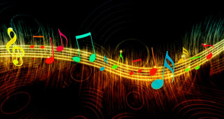 Colorful music note black background 2 - cinematic composition free wallpaper