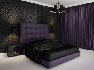 Purple headboard black bed black 2 - dark color free wallpaper