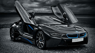 Bmw sports car black white - the door open free wallpaper