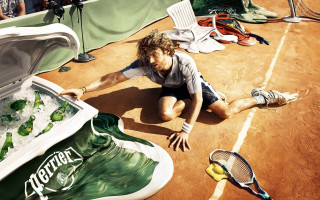 Tennis player sitting racket cooler - hyperrealistic free wallpaper