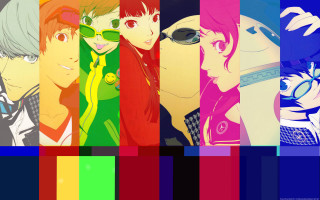 Anime characters colorful hair glasses - their face and body free wallpaper
