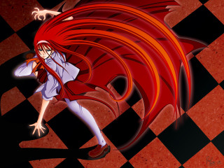 Red haired girl checkered floor - a red dragon free wallpaper
