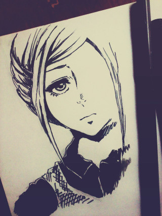 Girl ponytail shirt drawing artwork - a pen free wallpaper for mobile