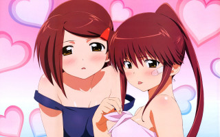 Anime girls hearts pink brother - big free wallpaper