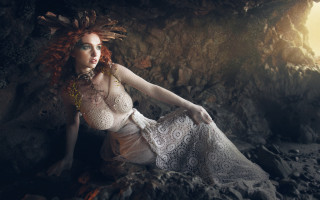 Red haired woman cave white - raphaelite free wallpaper