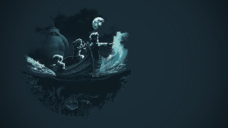 Boat skeleton water full moon - fantasy artwork free wallpaper