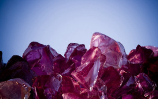 Purple crystals table blue sky - a white object free wallpaper