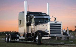 Semi truck field sunset statue - dee whitcomb free wallpaper